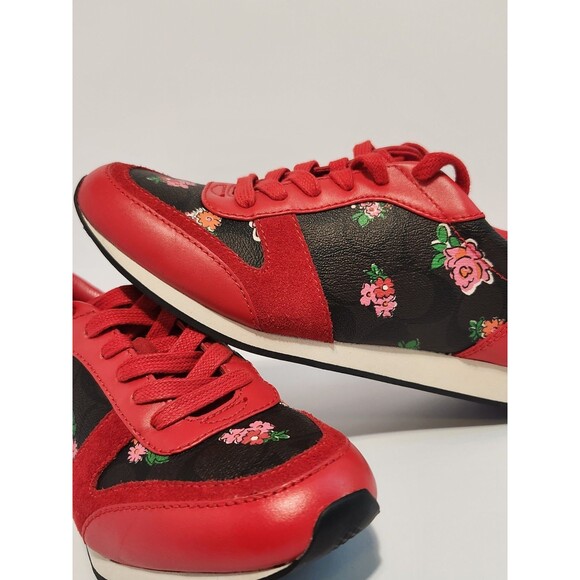 Coach Rebecca II Signature Logo Red and Black Floral Athletic Shoes 7.5 GREAT! - Picture 2 of 16